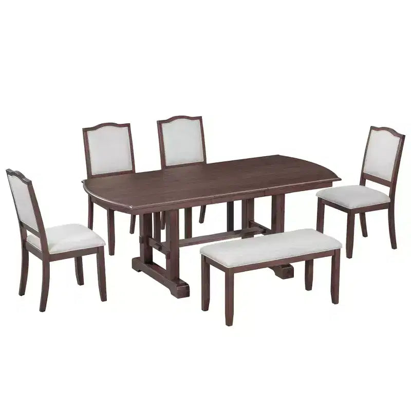 Ensemble de salle à manger GDFStudio Cooper 6 pièces, table de salle à manger extensible en bois de 152 à 198 cm avec rallonge amovible