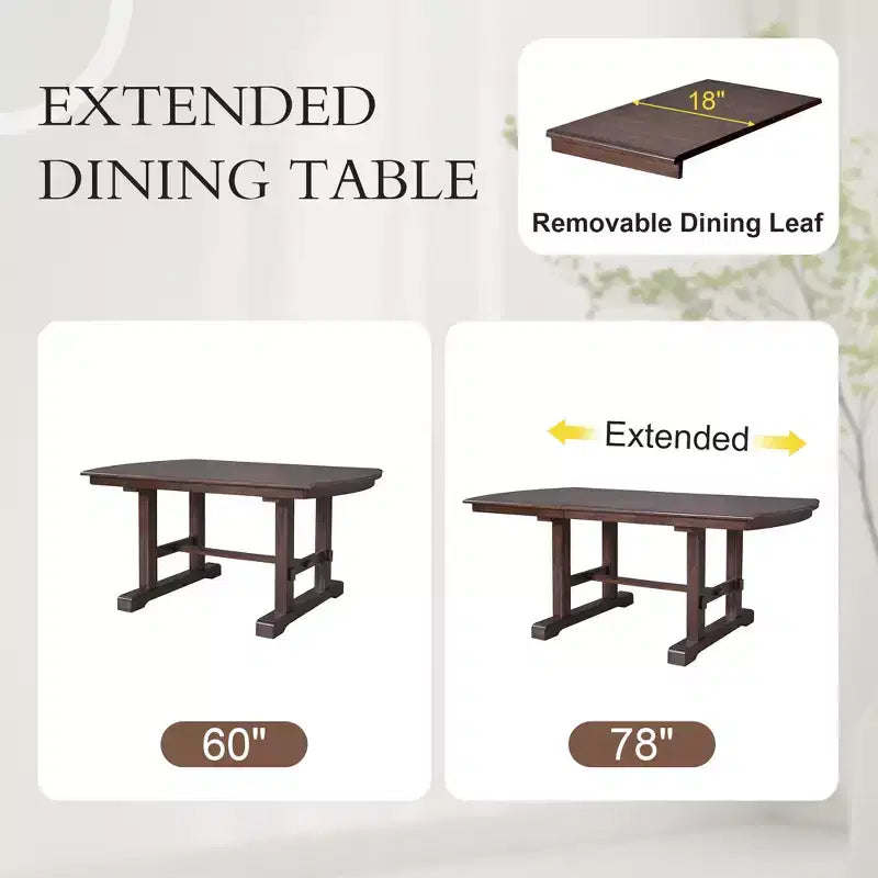 Ensemble de salle à manger GDFStudio Cooper 6 pièces, table de salle à manger extensible en bois de 152 à 198 cm avec rallonge amovible