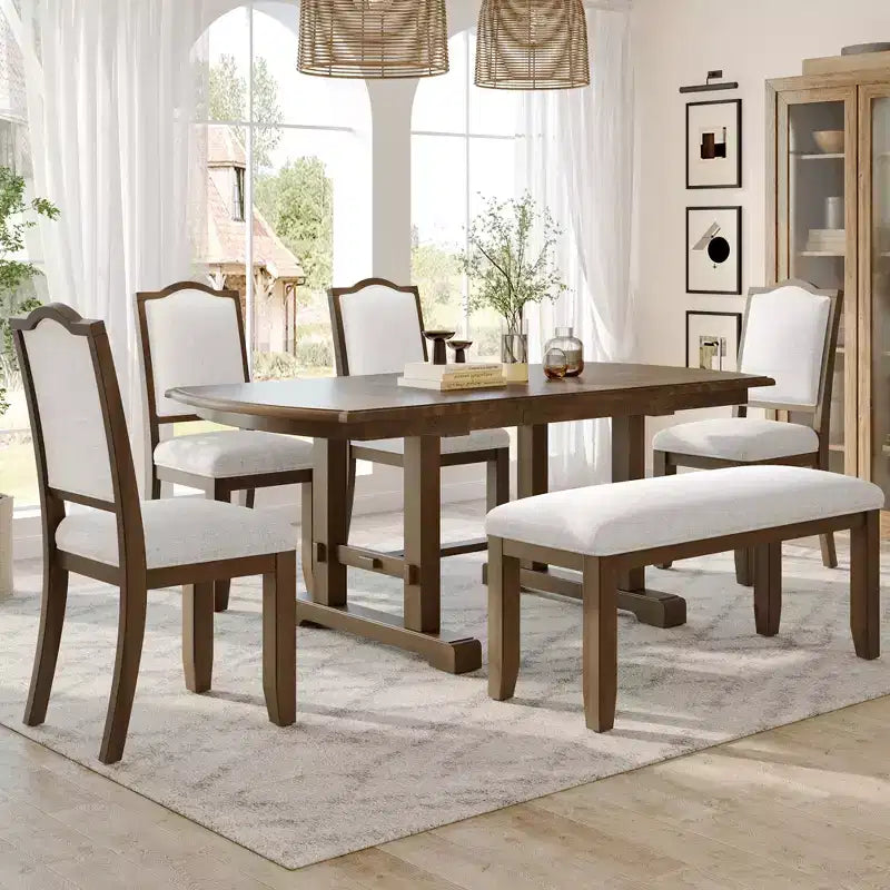 Ensemble de salle à manger GDFStudio Cooper 6 pièces, table de salle à manger extensible en bois de 152 à 198 cm avec rallonge amovible