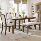 Ensemble de salle à manger GDFStudio Cooper 6 pièces, table de salle à manger extensible en bois de 152 à 198 cm avec rallonge amovible