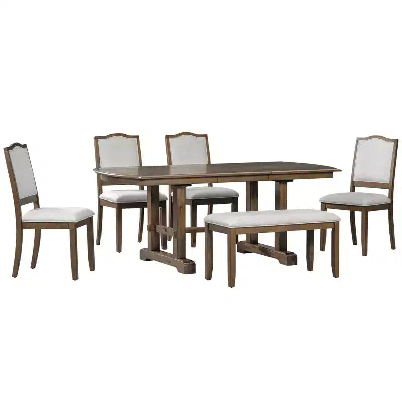 Ensemble de salle à manger GDFStudio Cooper 6 pièces, table de salle à manger extensible en bois de 152 à 198 cm avec rallonge amovible