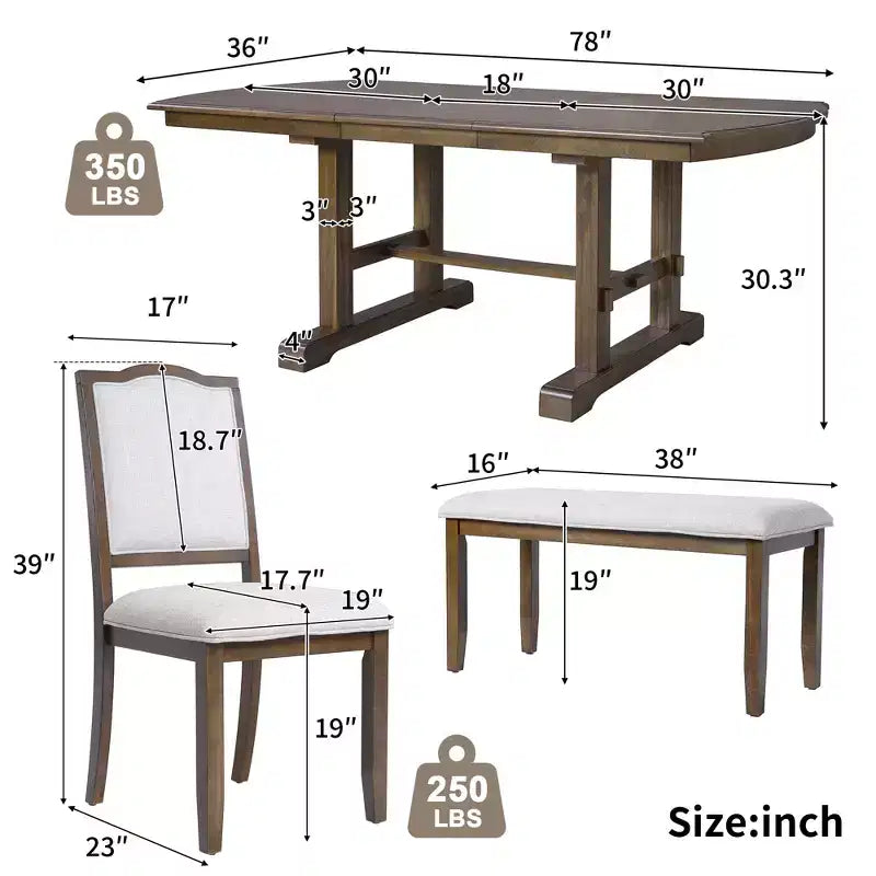 Ensemble de salle à manger GDFStudio Cooper 6 pièces, table de salle à manger extensible en bois de 152 à 198 cm avec rallonge amovible