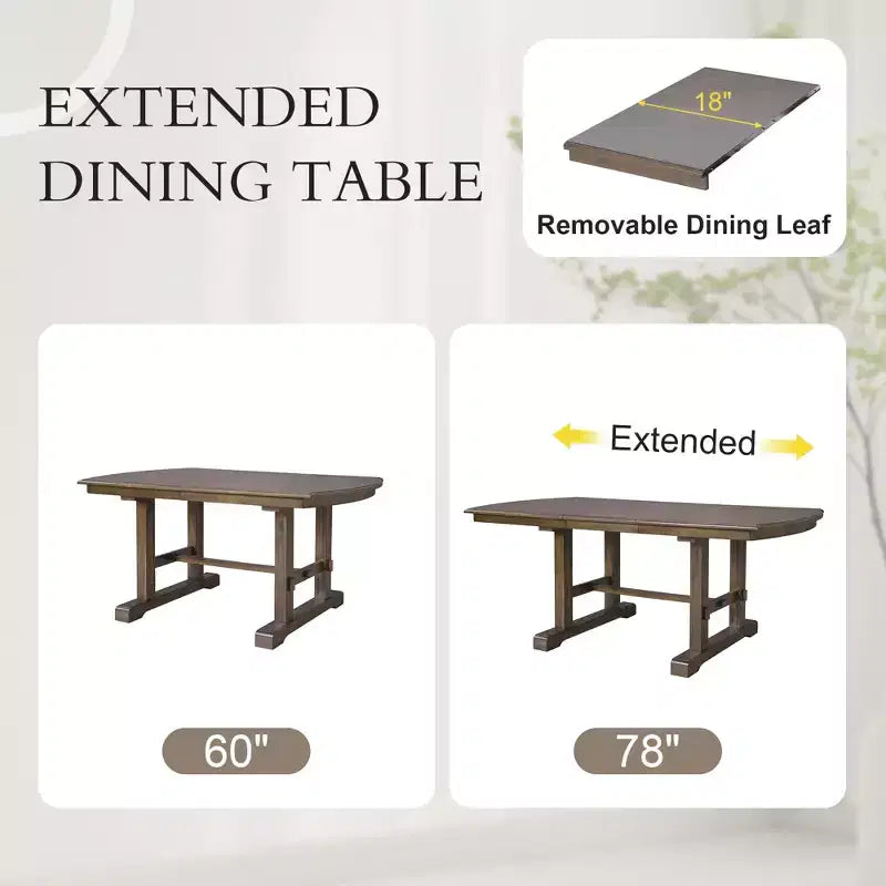 Ensemble de salle à manger GDFStudio Cooper 6 pièces, table de salle à manger extensible en bois de 152 à 198 cm avec rallonge amovible