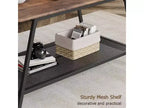 Table basse de salon de style rustique à 2 niveaux avec étagère grillagée, table basse rectangulaire en bois avec cadre en métal, marron rustique