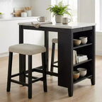 GDFStudio Oscar Transitional High Gloss Wood 3-Piece Dining Set with Storage Shelves and USB Ports, Boucle Upholstered Stools