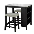 Ensemble de salle à manger GDFStudio Oscar de 3 pièces en bois laqué de style transitionnel avec étagères de rangement et ports USB, tabourets rembourrés en tissu bouclé