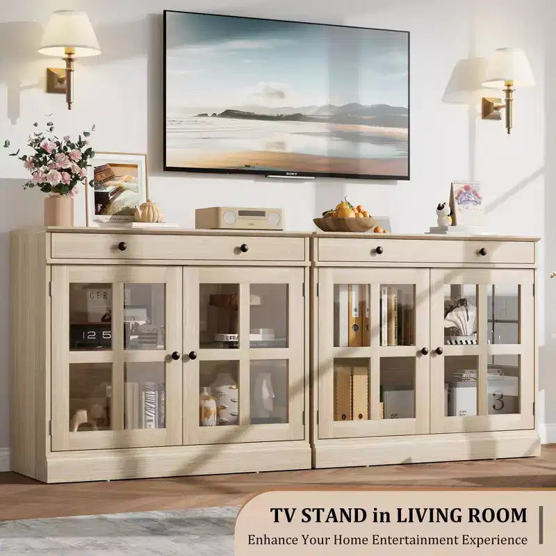 Buffet de salle à manger, meuble de rangement de cuisine avec 2 portes vitrées, étagère réglable, bar à café moderne pour cuisine, salle à manger, salle de bain, entrée