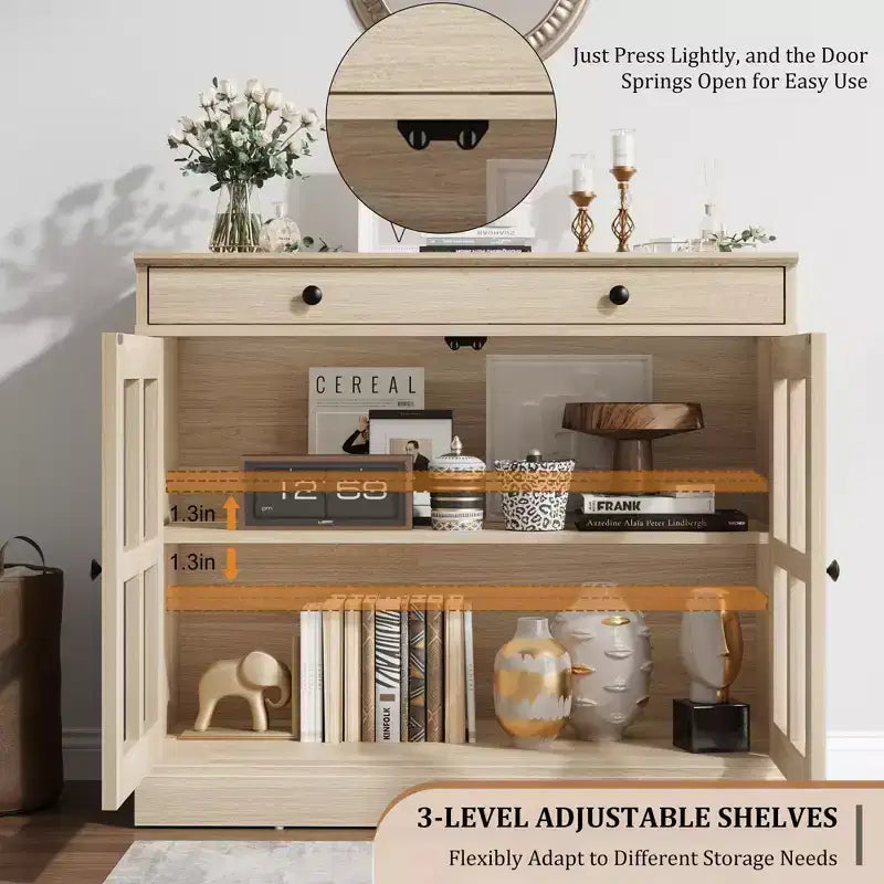 Buffet de salle à manger, meuble de rangement de cuisine avec 2 portes vitrées, étagère réglable, bar à café moderne pour cuisine, salle à manger, salle de bain, entrée