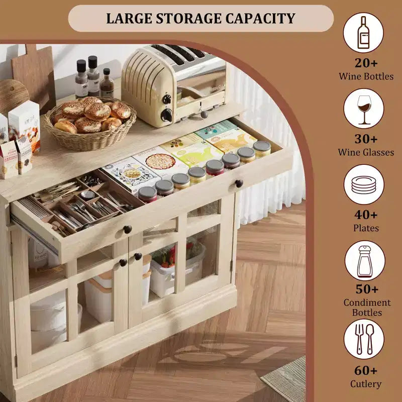Buffet de salle à manger, meuble de rangement de cuisine avec 2 portes vitrées, étagère réglable, bar à café moderne pour cuisine, salle à manger, salle de bain, entrée