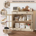 Buffet de salle à manger, meuble de rangement de cuisine avec 2 portes vitrées, étagère réglable, bar à café moderne pour cuisine, salle à manger, salle de bain, entrée