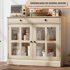 Buffet de salle à manger, meuble de rangement de cuisine avec 2 portes vitrées, étagère réglable, bar à café moderne pour cuisine, salle à manger, salle de bain, entrée