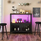Meuble bar à café Costway avec lumières LED, buffet industriel avec station de charge