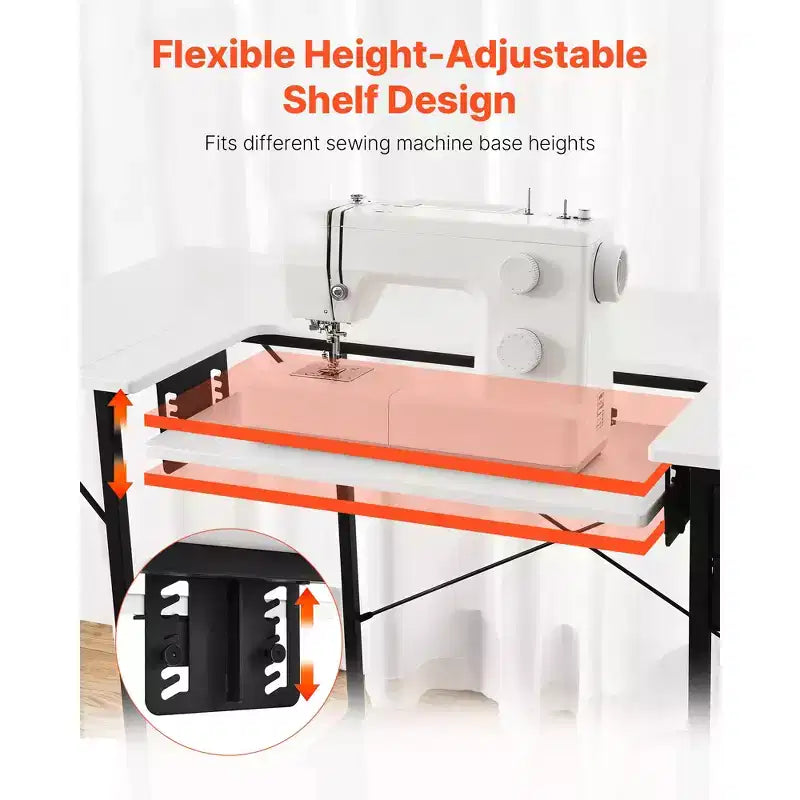 Table à coudre VEVOR, table de machine à coudre multifonctionnelle avec tablette latérale pliable, tablette réglable, pieds en acier, blanche