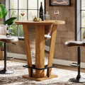 Lantine Round Bar Table, 39.4 H High Top Cocktail Bistro Pub Table with Metal Footrest for Living Room, Small Space (Only Table) (Brown)