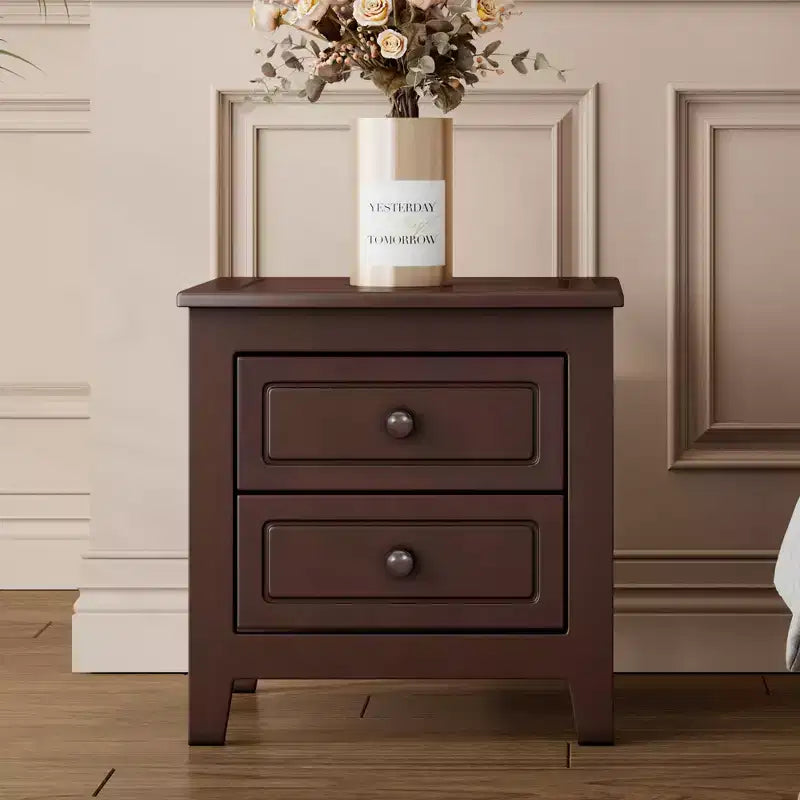 Table de chevet moderne du milieu du siècle avec LED/veilleuse, 2 tiroirs, en bois massif (WF308187AAD)