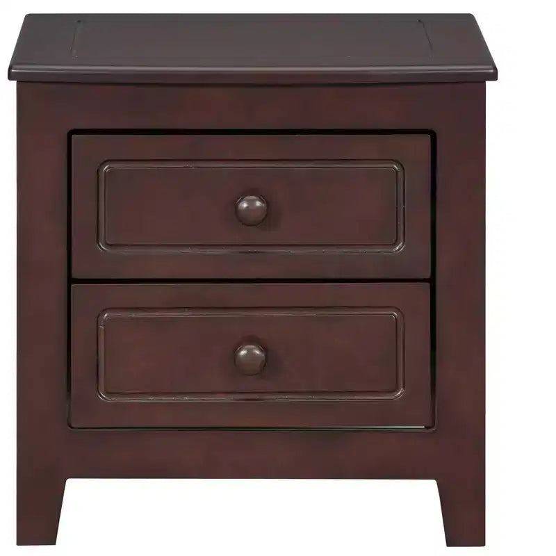 Table de chevet moderne du milieu du siècle avec LED/veilleuse, 2 tiroirs, en bois massif (WF308187AAD)
