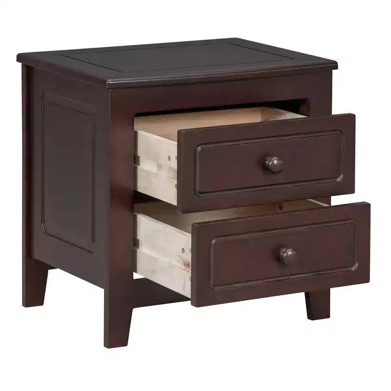 Table de chevet moderne du milieu du siècle avec LED/veilleuse, 2 tiroirs, en bois massif (WF308187AAD)