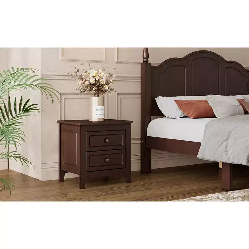 Table de chevet moderne du milieu du siècle avec LED/veilleuse, 2 tiroirs, en bois massif (WF308187AAD)