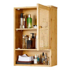 Meuble de salle de bain mural en bambou avec portes en rotin, Armoire à pharmacie de rangement au-dessus des toilettes avec étagère réglable, Économiseur d'espace pour la buanderie