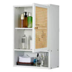 Meuble de salle de bain mural en bambou avec portes en rotin, Armoire à pharmacie de rangement au-dessus des toilettes avec étagère réglable, Économiseur d'espace pour la buanderie