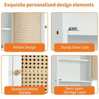 Meuble de salle de bain mural en bambou avec portes en rotin, Armoire à pharmacie de rangement au-dessus des toilettes avec étagère réglable, Économiseur d'espace pour la buanderie