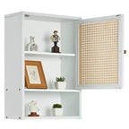 Meuble de salle de bain mural en bambou avec portes en rotin, Armoire à pharmacie de rangement au-dessus des toilettes avec étagère réglable, Économiseur d'espace pour la buanderie