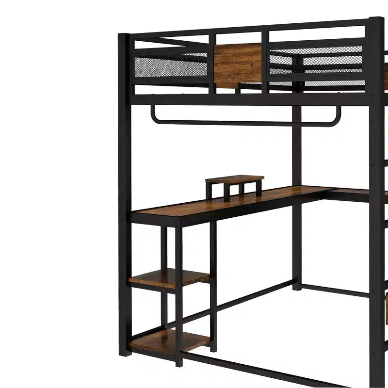 Lit mezzanine en métal Torres avec bureau et tiroirs de rangement GDFStudio