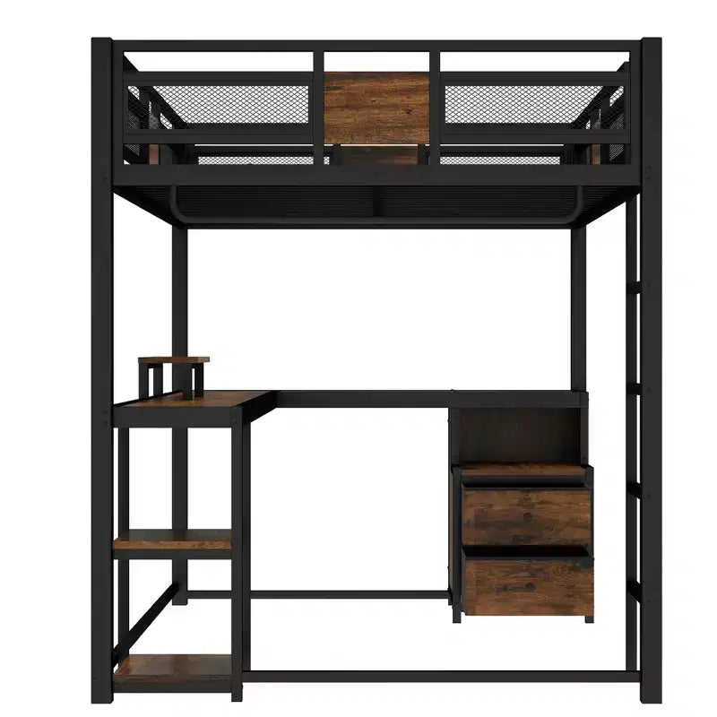Lit mezzanine en métal Torres avec bureau et tiroirs de rangement GDFStudio