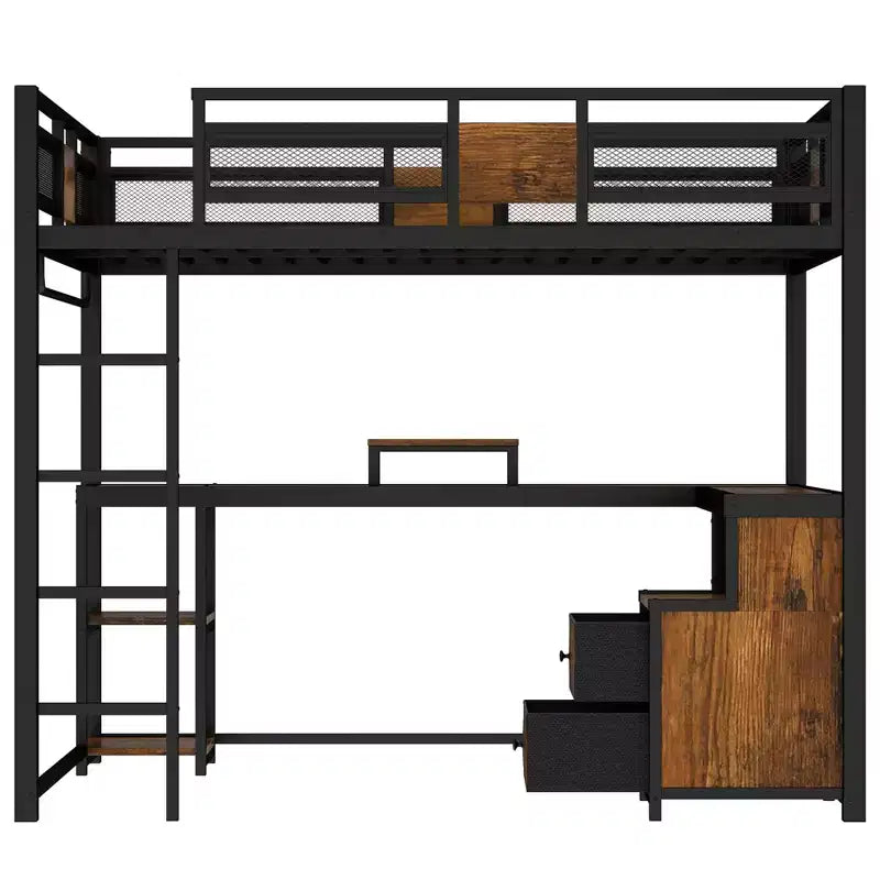 Lit mezzanine en métal Torres avec bureau et tiroirs de rangement GDFStudio