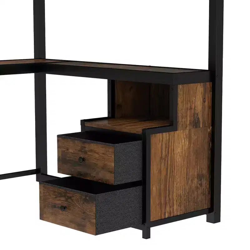 Lit mezzanine en métal Torres avec bureau et tiroirs de rangement GDFStudio
