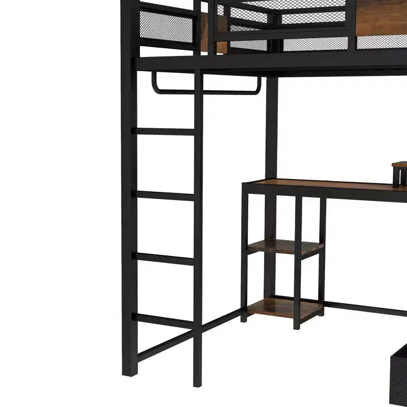 Lit mezzanine en métal Torres avec bureau et tiroirs de rangement GDFStudio
