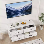 Meuble TV moderne avec support pour téléviseurs de 32 à 75 pouces, table console multimédia avec 4 tiroirs spacieux, commode de centre de divertissement pour le rangement du salon