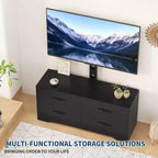 Meuble TV moderne avec support pour téléviseurs de 32 à 75 pouces, table console multimédia avec 4 tiroirs spacieux, commode de centre de divertissement pour le rangement du salon