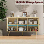 Coolmee Armoire de buffet en rotin 47,2 po avec rangement, buffet moderne avec étagères réglables, crédence de bar à café pour cuisine, salon, entrée.