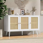 Coolmee Armoire de buffet en rotin 47,2 po avec rangement, buffet moderne avec étagères réglables, crédence de bar à café pour cuisine, salon, entrée.