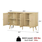 Coolmee Armoire de buffet en rotin 47,2 po avec rangement, buffet moderne avec étagères réglables, crédence de bar à café pour cuisine, salon, entrée.