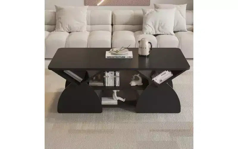 Table basse rectangulaire avec étagères ouvertes et cadre en bois composite, table de rangement facile à assembler pour le salon ou le bureau à domicile