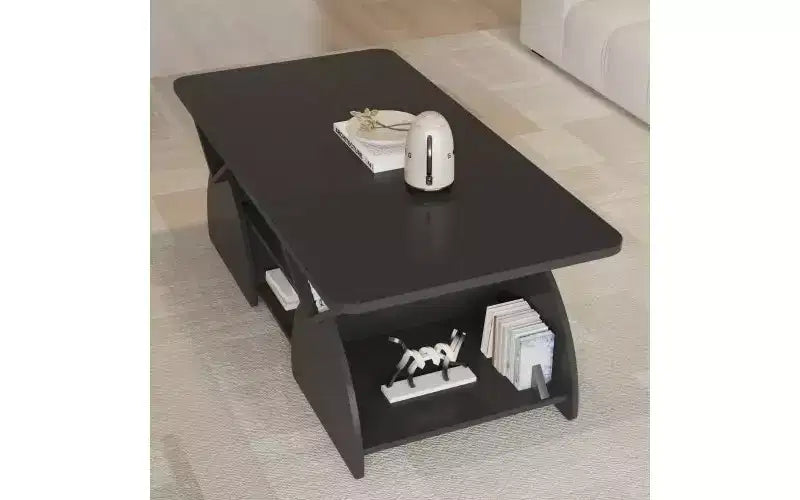 Table basse rectangulaire avec étagères ouvertes et cadre en bois composite, table de rangement facile à assembler pour le salon ou le bureau à domicile