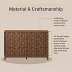 Commode Ora Maison à 6 tiroirs pour chambre à coucher, Grand coffre de rangement, Plateau résistant aux rayures, Bords biseautés, Dispositif anti-basculement inclus