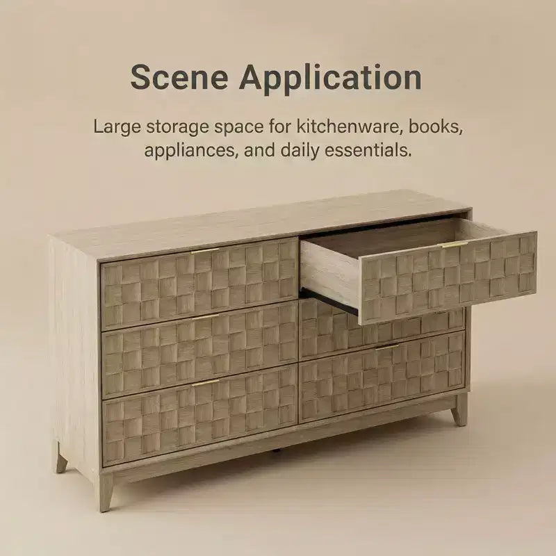 Commode Ora Maison à 6 tiroirs pour chambre à coucher, Grand coffre de rangement, Plateau résistant aux rayures, Bords biseautés, Dispositif anti-basculement inclus