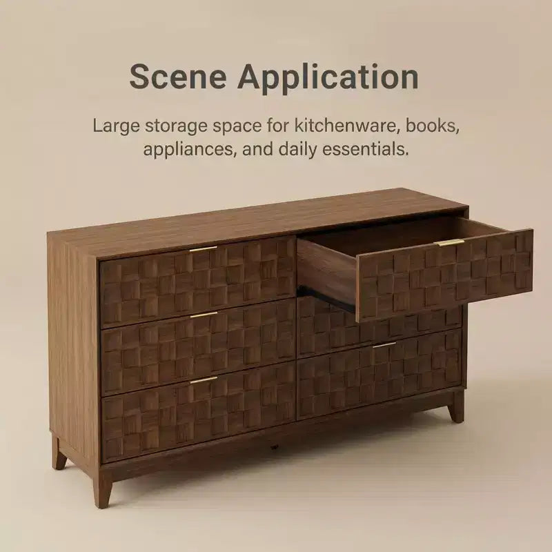 Commode Ora Maison à 6 tiroirs pour chambre à coucher, Grand coffre de rangement, Plateau résistant aux rayures, Bords biseautés, Dispositif anti-basculement inclus