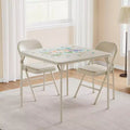 3-Piece Dining Table Set, Metal Folding Kitchen Table with 2 Upholstered Chairs, Space-Saving Design, Faux Leather Cushions, for Dining Room