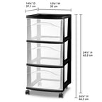 Chariot de rangement Sterilite à 3 tiroirs, Organiseur roulant moyen en plastique, Noir, Lot de 2