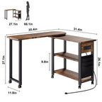 Table d'appoint pivotante avec station de charge et sac de rangement, Table d'appoint rotative avec 6 roulettes verrouillables pour chambre à coucher et salon