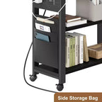 Table d'appoint pivotante avec station de charge et sac de rangement, Table d'appoint rotative avec 6 roulettes verrouillables pour chambre à coucher et salon