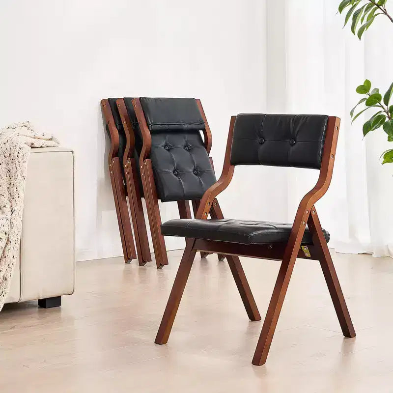 Chaises pliantes en bois VEVOR avec coussin en cuir, lot de 2, chaises pliantes portables avec coussin et cadre en bois, assemblage facile, noires