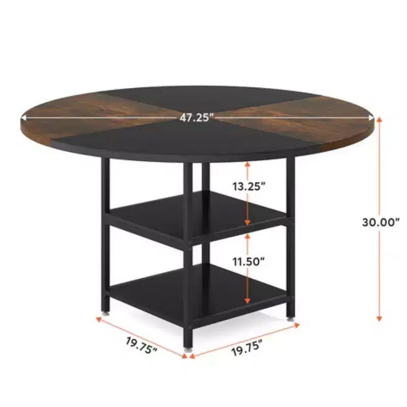 Table de salle à manger ronde GDFStudio Hawthorne de 47 pouces avec étagère de rangement intégrée