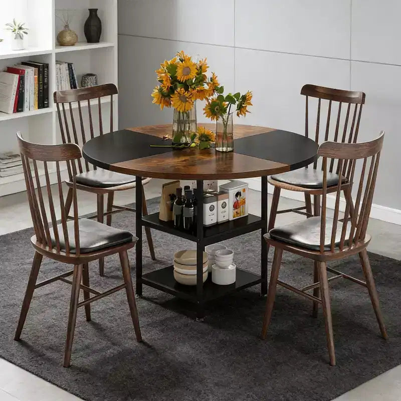 Table de salle à manger ronde GDFStudio Hawthorne de 47 pouces avec étagère de rangement intégrée