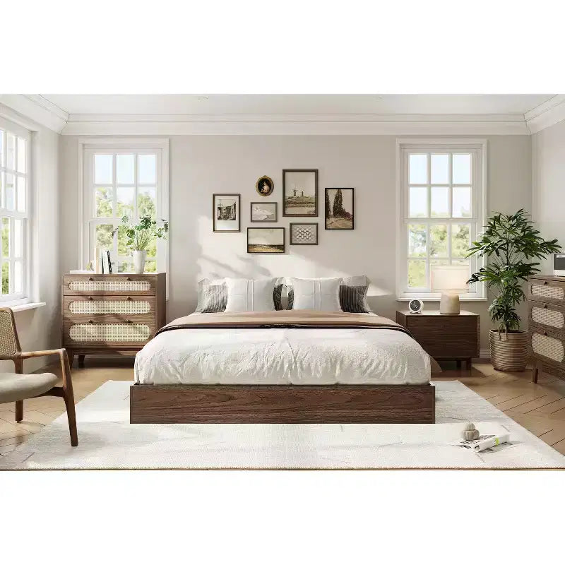 Cadre de lit plateforme, lit en bois avec sommier à lattes et sans besoin de sommier tapissier, assemblage facile, cadre de lit minimaliste sans tête de lit