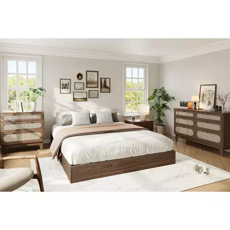 Cadre de lit plateforme, lit en bois avec sommier à lattes et sans besoin de sommier tapissier, assemblage facile, cadre de lit minimaliste sans tête de lit